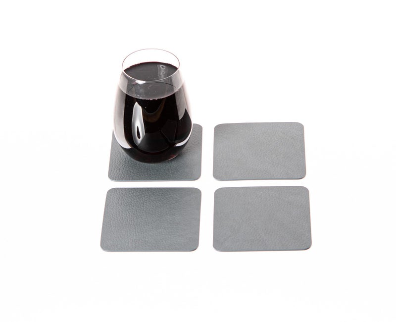 Nikalaz Set of 4 Placemats and 4 Coasters Made of Recycled Leather (18''x13'', Dirty Grey) - Image 4